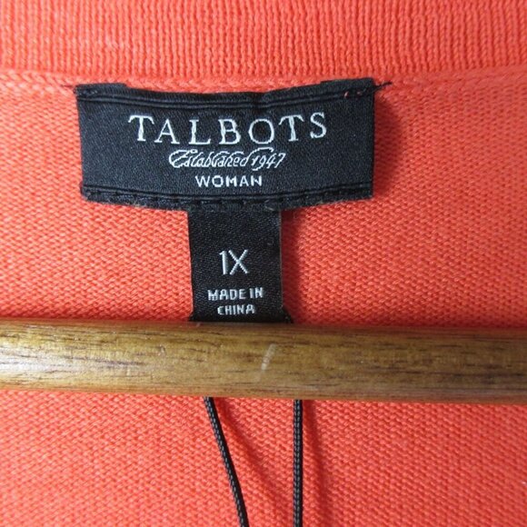 Talbots Womens Cardigan Sweater Orange Button Up Pockets 1X Cotton Blend NWT $99 - Picture 4 of 7